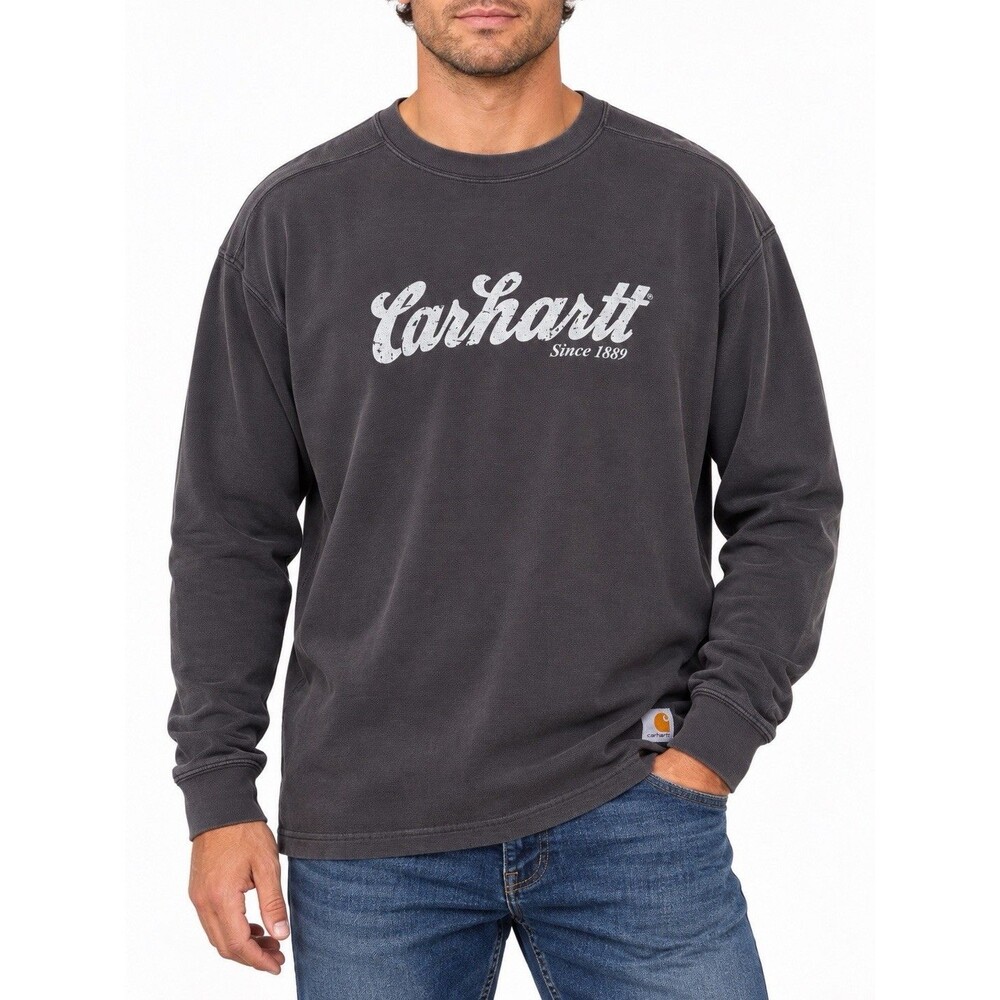 Carhartt Mens L Long Sleeve Shirt Gray Since 1889 Logo Waffle Knit Workwear